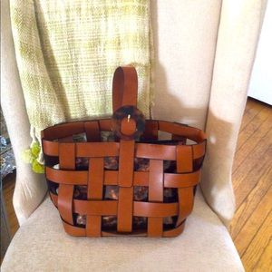 Open Lattice Weave Tote with Tortoise Inner Bag